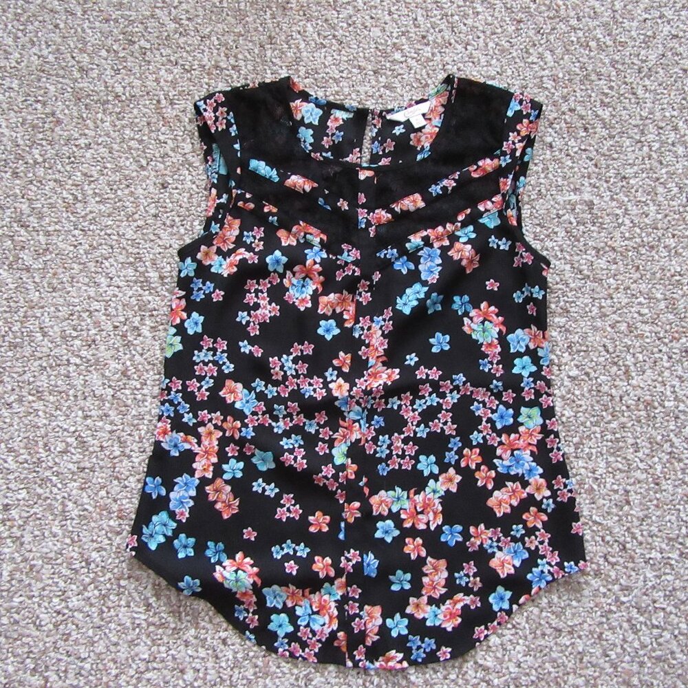 Candie's Black Floral Sleeveless Blouse Size XS